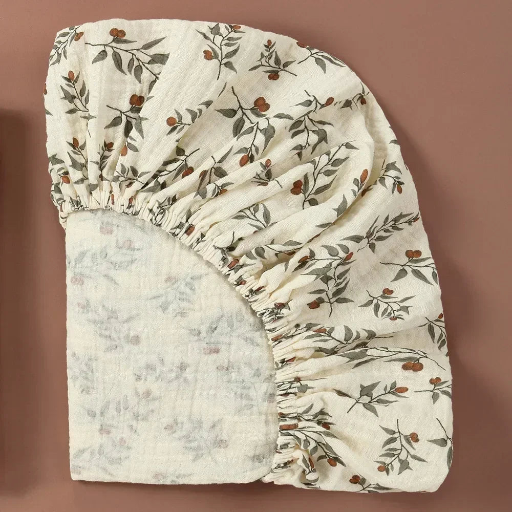 Soft Breathable Muslin Cotton Crib Bed Fitted Sheet