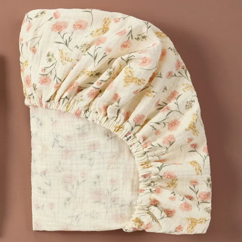 Soft Breathable Muslin Cotton Crib Bed Fitted Sheet