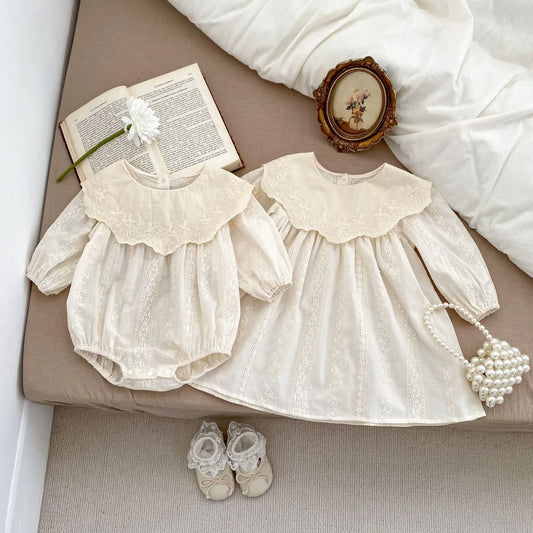 Flower Embroidery Girls One Piece/ A Line BIg Sister Dress